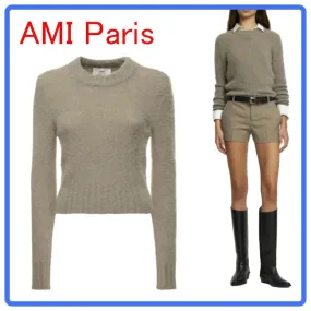 AMI PARIS  |Casual Style Wool U-Neck Long Sleeves Plain Office Style