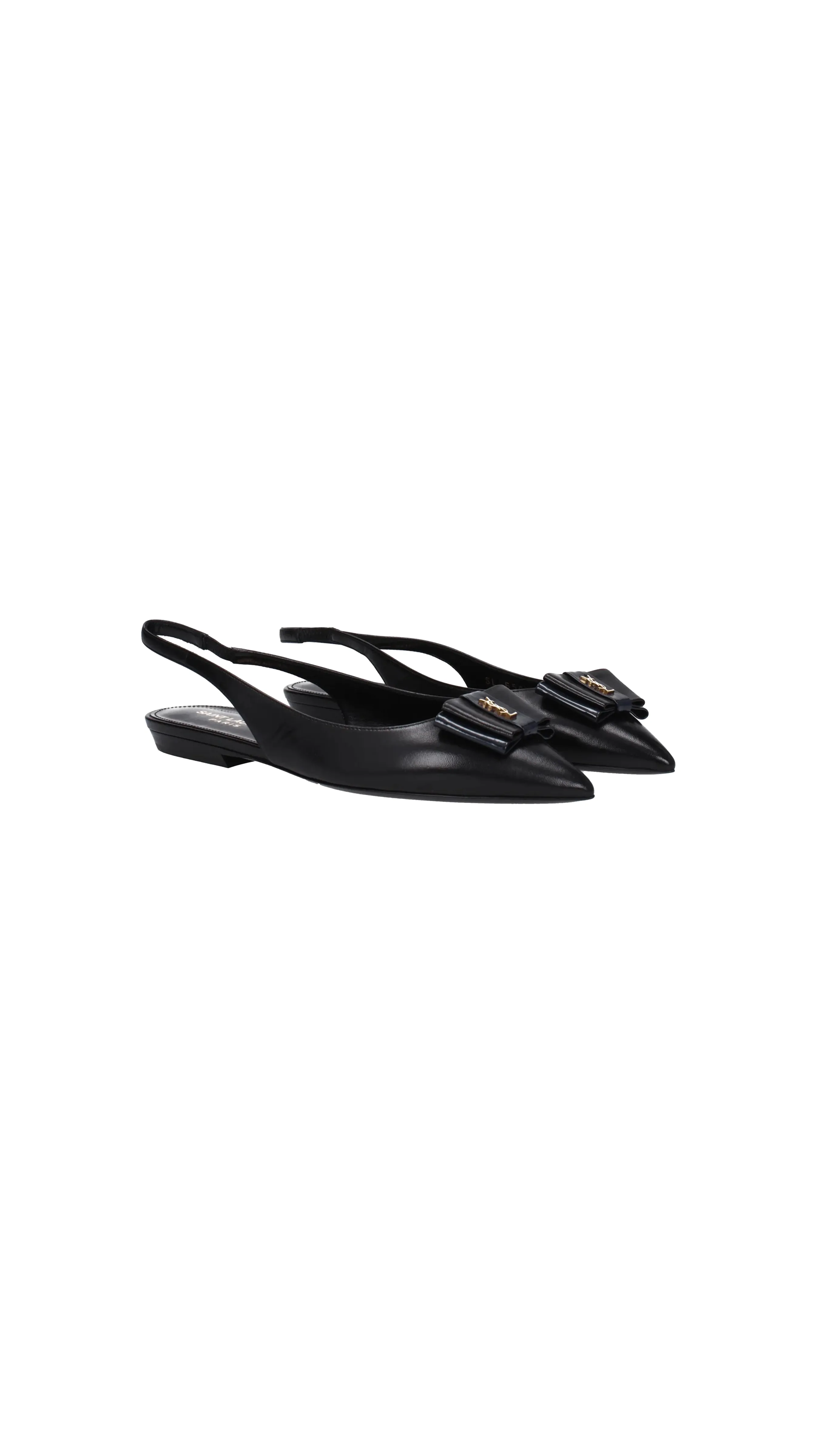 Anas Slingback Flats in Smooth and Patent Leather -Black