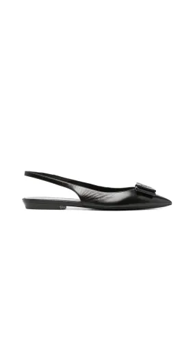 Anas Slingback Flats in Smooth and Patent Leather -Black