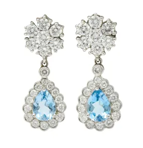 Aquamarine & Diamond Platinum 18 Karat White Gold Convertible Drop Earrings