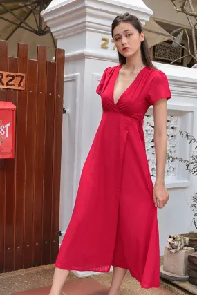 AURA V FRONT MAXI WRAP DRESS (RED) *Last Few*