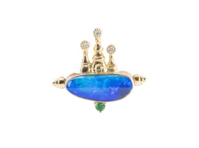 Australian Opal and Diamond Castle Convertible Ring Pendant 18K Gold R4283