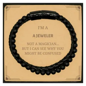 Badass Jeweler Gifts, I'm Jeweler not a magician, Sarcastic Stone Leather Bracelets for Jeweler Birthday Christmas for  Men, Wom