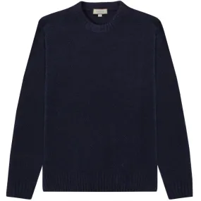 Canali Mixed Wool Boucle Crewneck Knit Navy