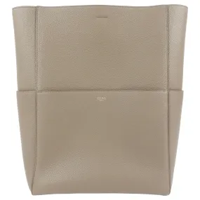 Celine Sangle Seau Taupe Grey Soft Grained Calfskin Leather Shoulder Bag