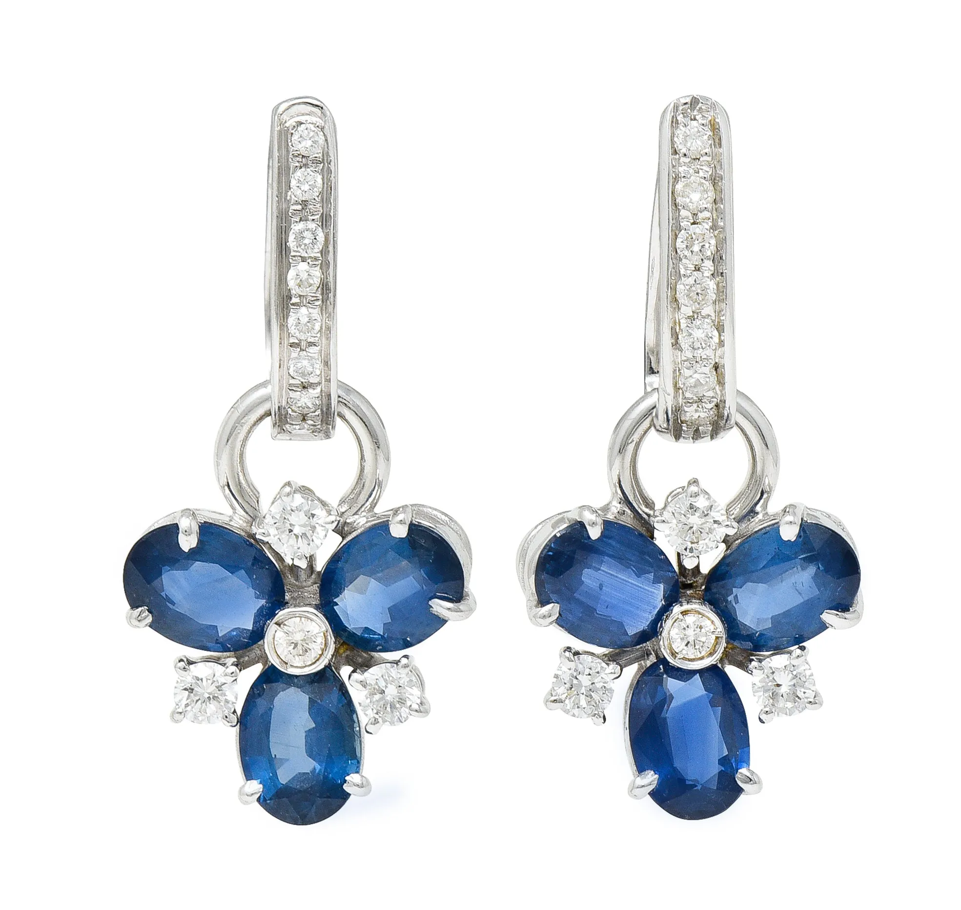 Contemporary 5.70 CTW Sapphire Diamond 18 Karat White Gold Convertible Earrings