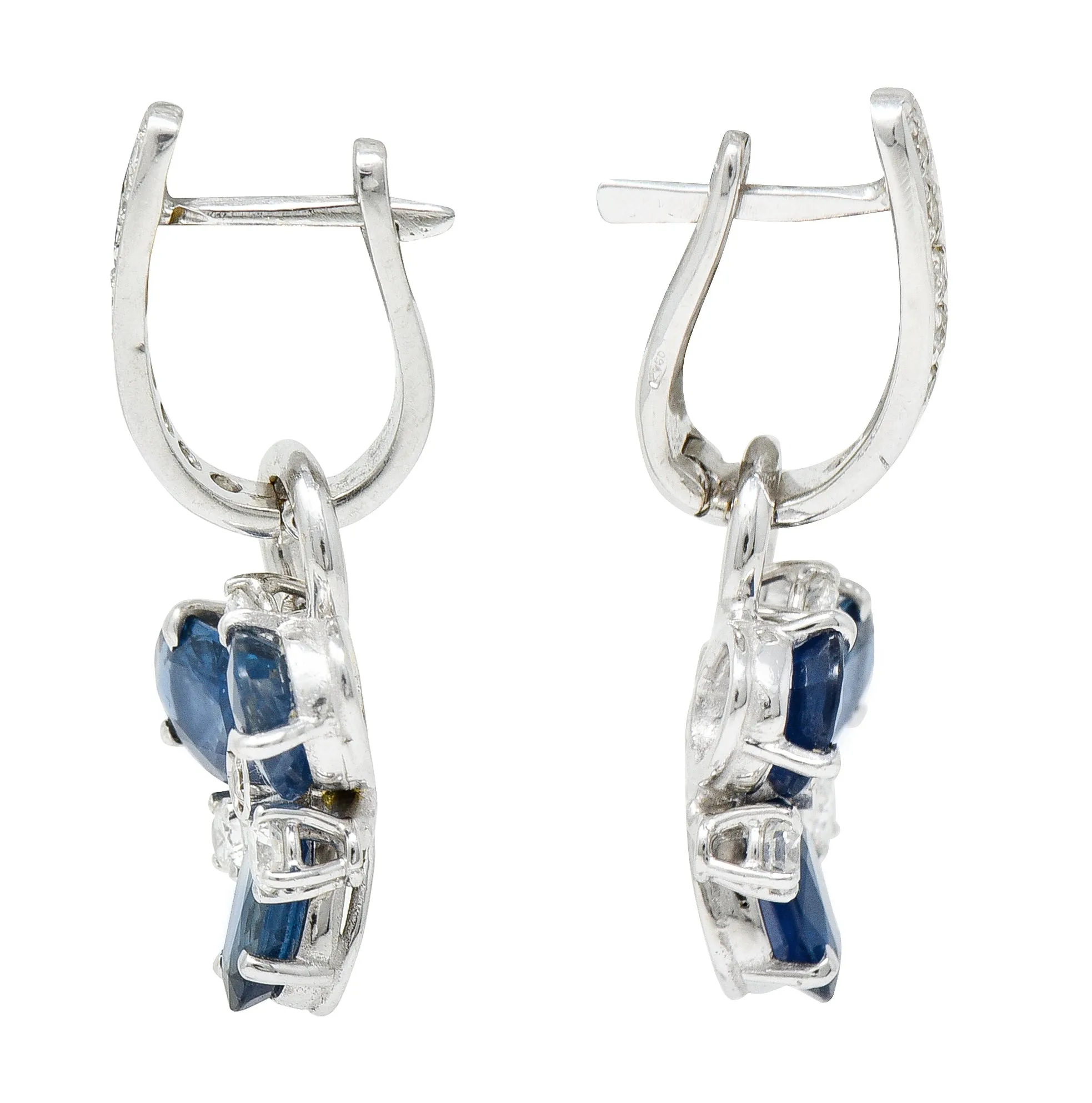 Contemporary 5.70 CTW Sapphire Diamond 18 Karat White Gold Convertible Earrings