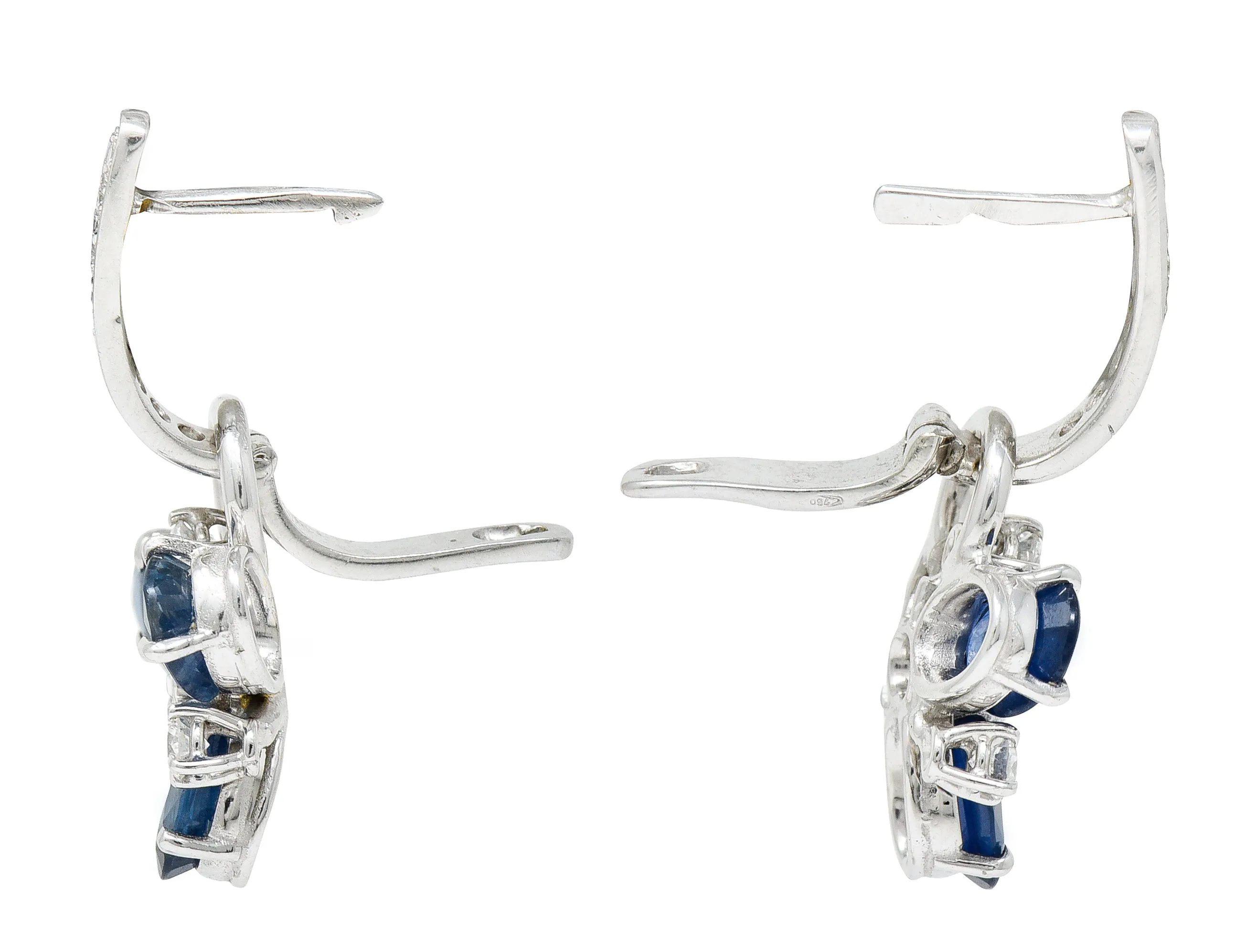 Contemporary 5.70 CTW Sapphire Diamond 18 Karat White Gold Convertible Earrings