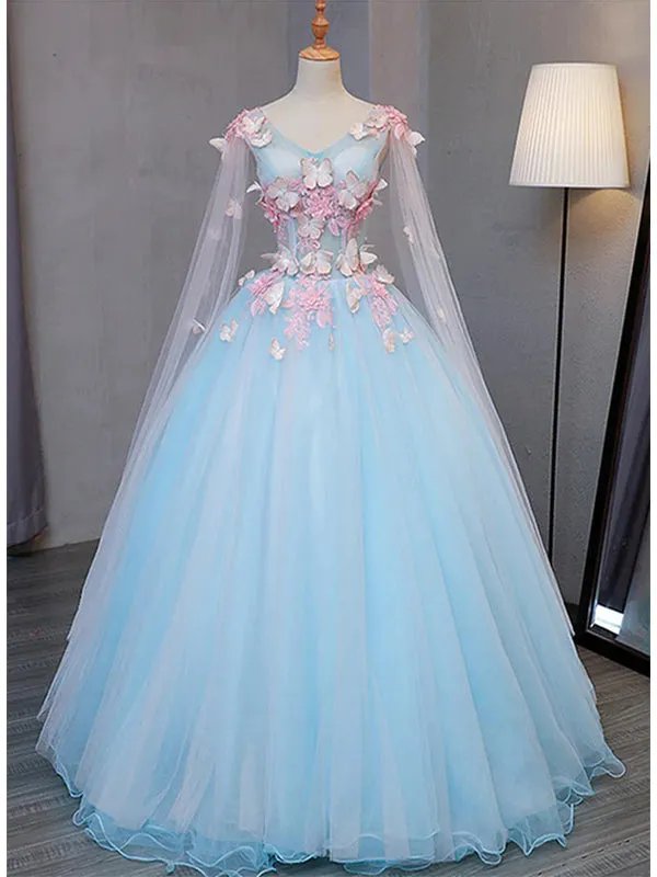 Elegant Tulle Butterfly Applique A-line Prom Dress, DB11032