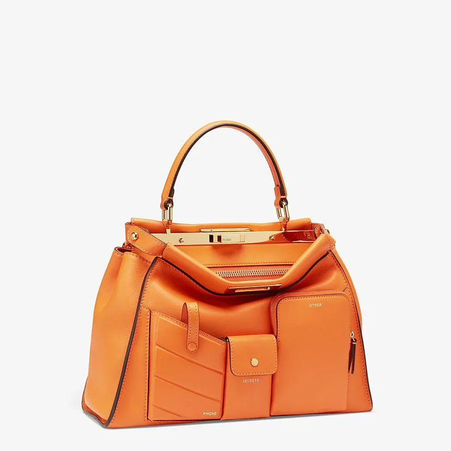 Fendi Peekaboo Iconic Medium Orange Leather Bag