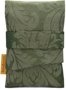 Foldover pouch in ecclesiastical Acanthus Leaf GREEN silk