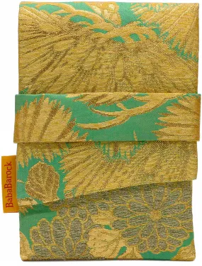 Golden Pine Leaves - Japanese vintage silk foldover pouch