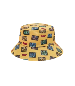 KIDS JUMBLE ROBOT A/O PRINT REVERSIBLE BUCKET HAT - NAVY/YELLOW