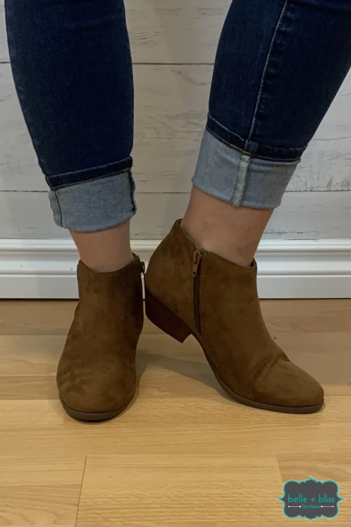 Leanne Faux Suede Booties - Cognac