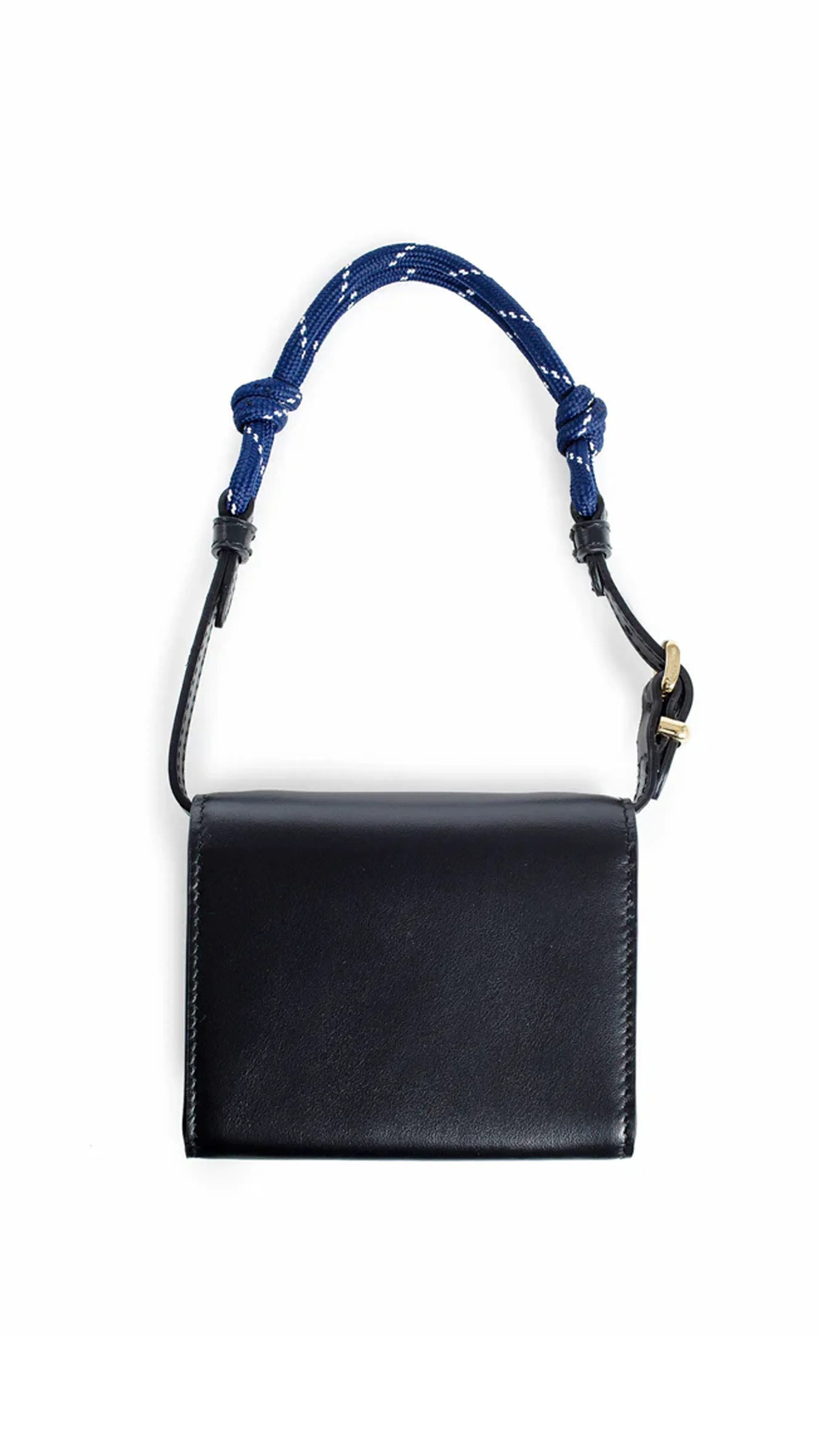 Leather Wallet with Leather and Cord Shoulder Strap - Black/Blue