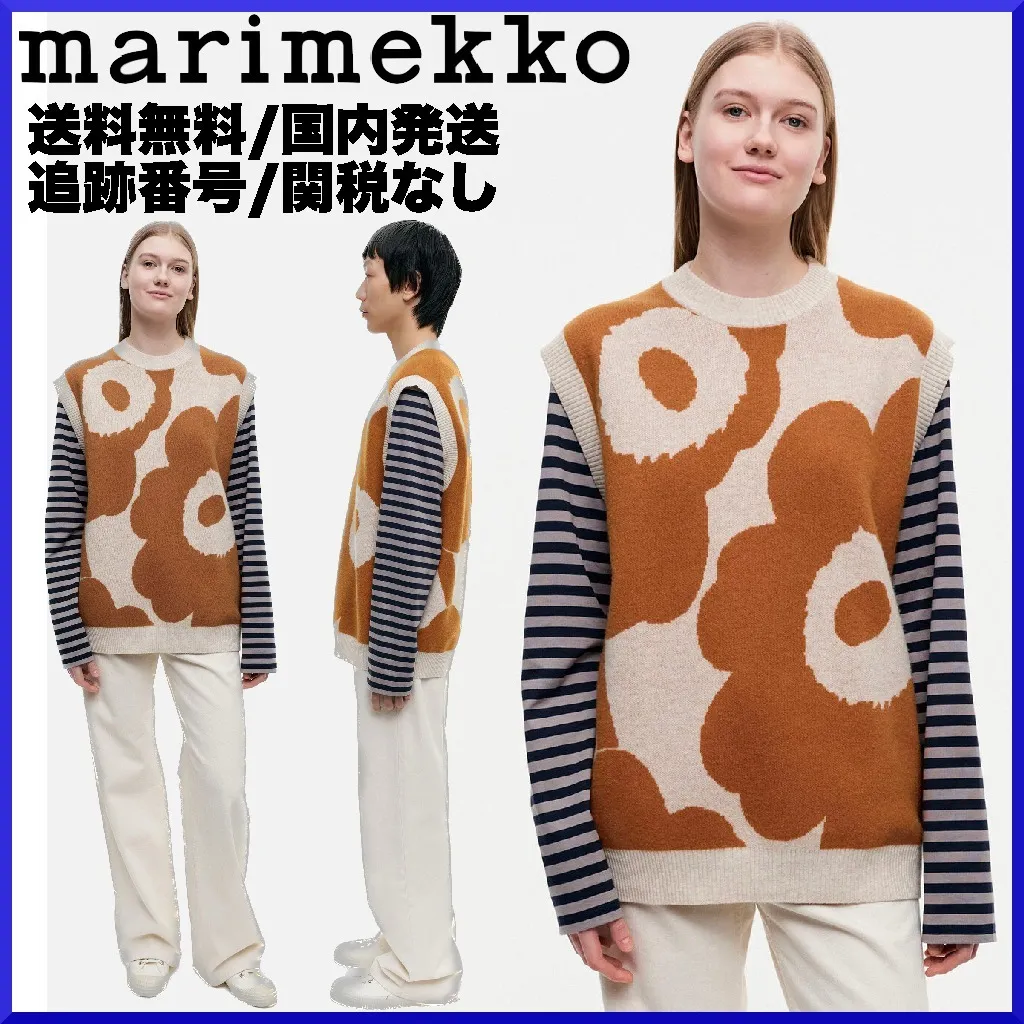 marimekko  |Crew Neck Flower Patterns Casual Style Unisex Wool Rib