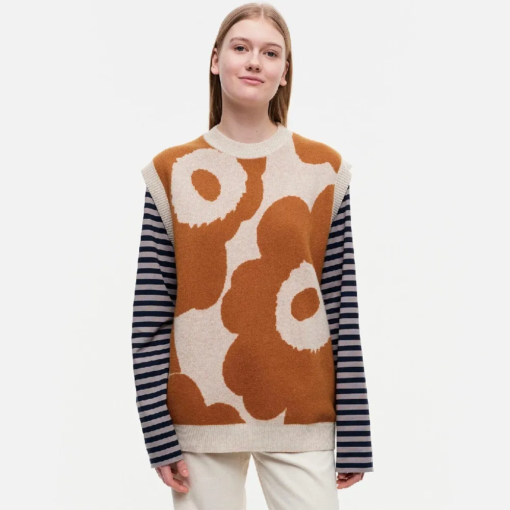 marimekko  |Crew Neck Flower Patterns Casual Style Unisex Wool Rib