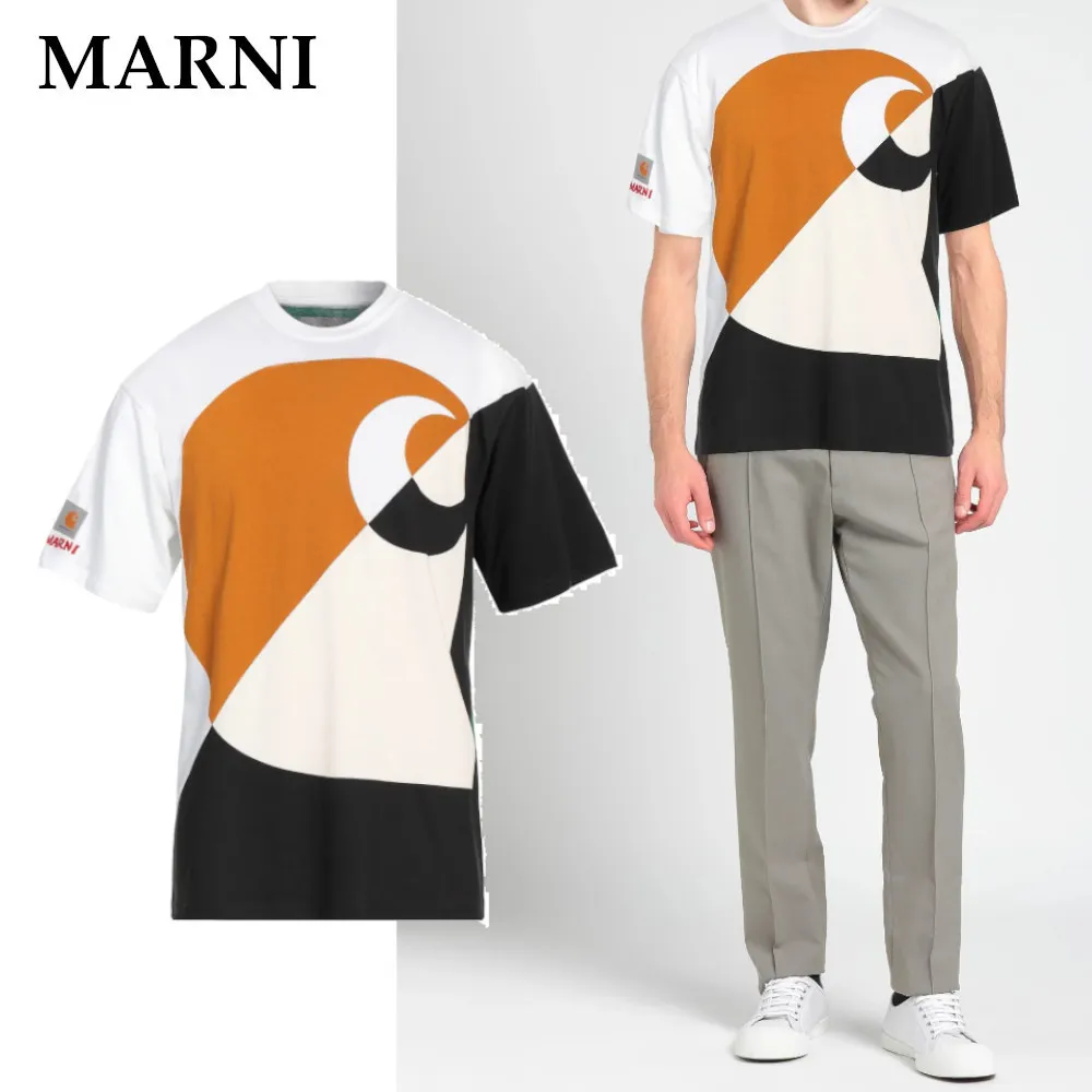 MARNI  |U-Neck Cotton Short Sleeves Oversized Logos on the Sleeves