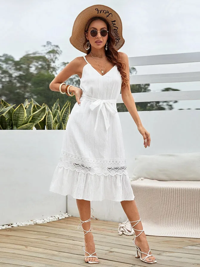 MBluxy Shirt Dress Loose Belted Cami Women Fashion Long Casual Dresses