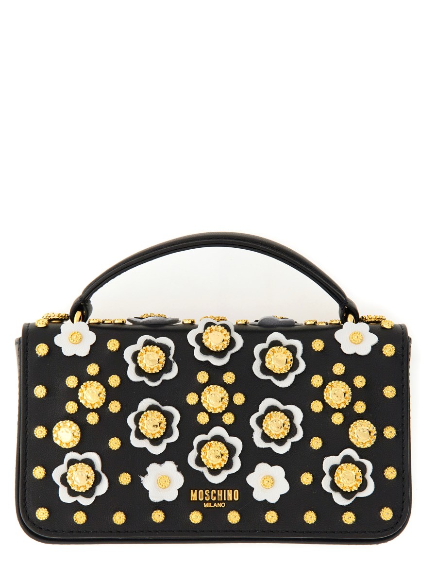 MOSCHINO    LEATHER SHOULDER BAG WITH APPLICATIONS