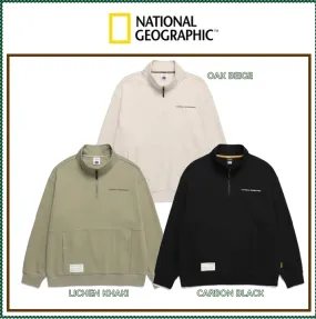 NATIONAL GEOGRAPHIC  |Unisex Street Style Plain Oversized Logo Sweatshirts