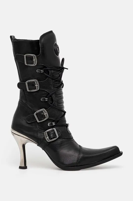 New Rock leather ankle boots ITALI NEGRO FINO + MALICIA TACON CARIBE ACERO women's black color M-9373-S8