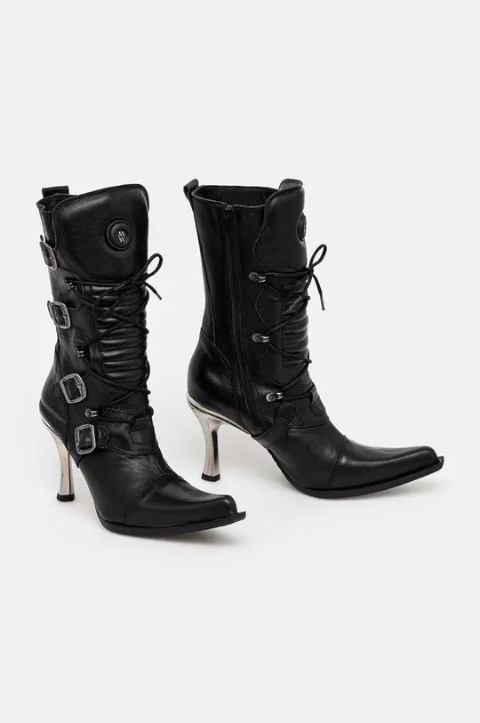 New Rock leather ankle boots ITALI NEGRO FINO + MALICIA TACON CARIBE ACERO women's black color M-9373-S8