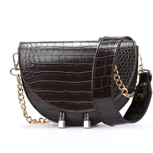 NIGEDU Women Crossbody Bag Fashion Crocodile Semicircle Saddle Bags PU Leather Shoulder Bags for female Handbags designer bolsas