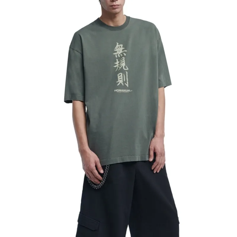 NOMANUAL  |Street Style Plain Cotton Oversized Logo T-Shirts