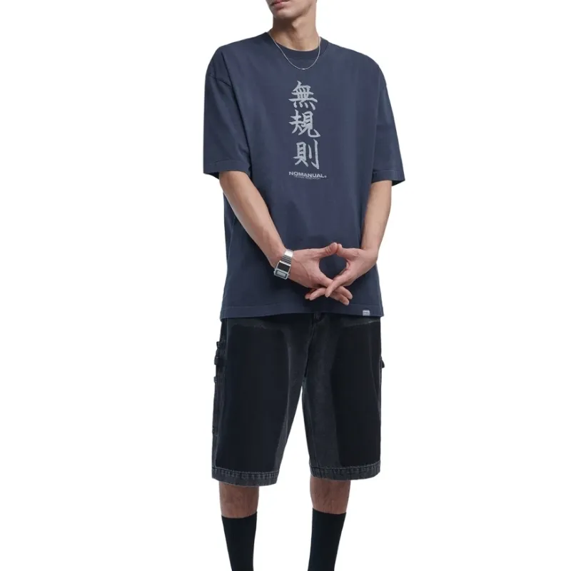 NOMANUAL  |Street Style Plain Cotton Oversized Logo T-Shirts