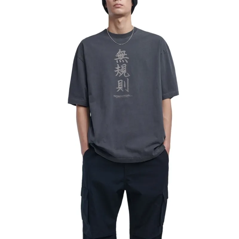 NOMANUAL  |Street Style Plain Cotton Oversized Logo T-Shirts