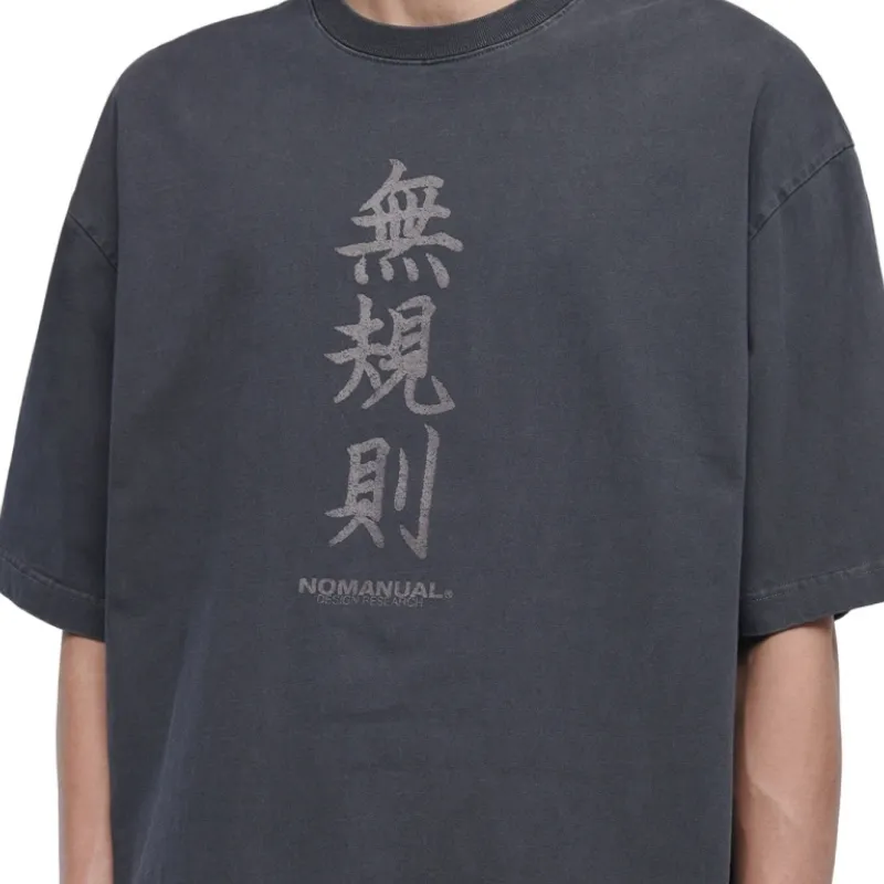 NOMANUAL  |Street Style Plain Cotton Oversized Logo T-Shirts