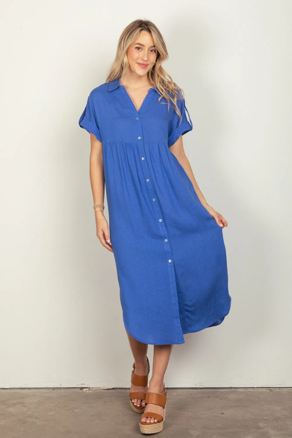 Oversized Solid Linen Woven Midi Dress - 4 Colors