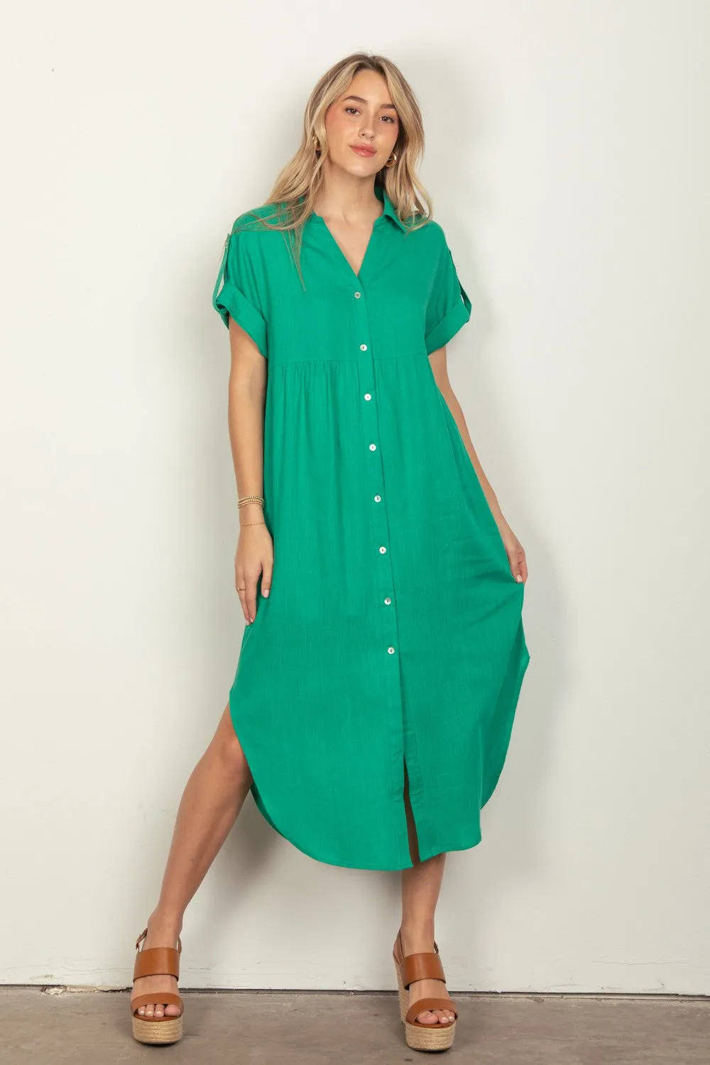 Oversized Solid Linen Woven Midi Dress - 4 Colors