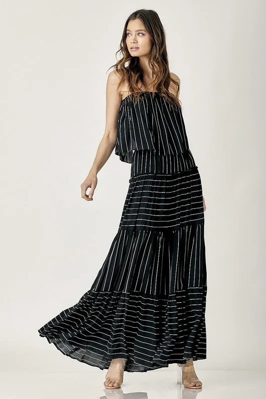 PIN STRIPE PRINT TUBE MAXI DRESS