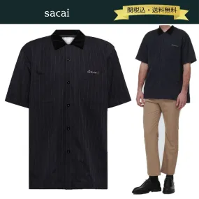 sacai  |Cotton Short Sleeves Oversized Logo Designers Shirts