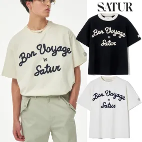 SATUR  |Unisex Street Style Plain Short Sleeves Oversized Logo