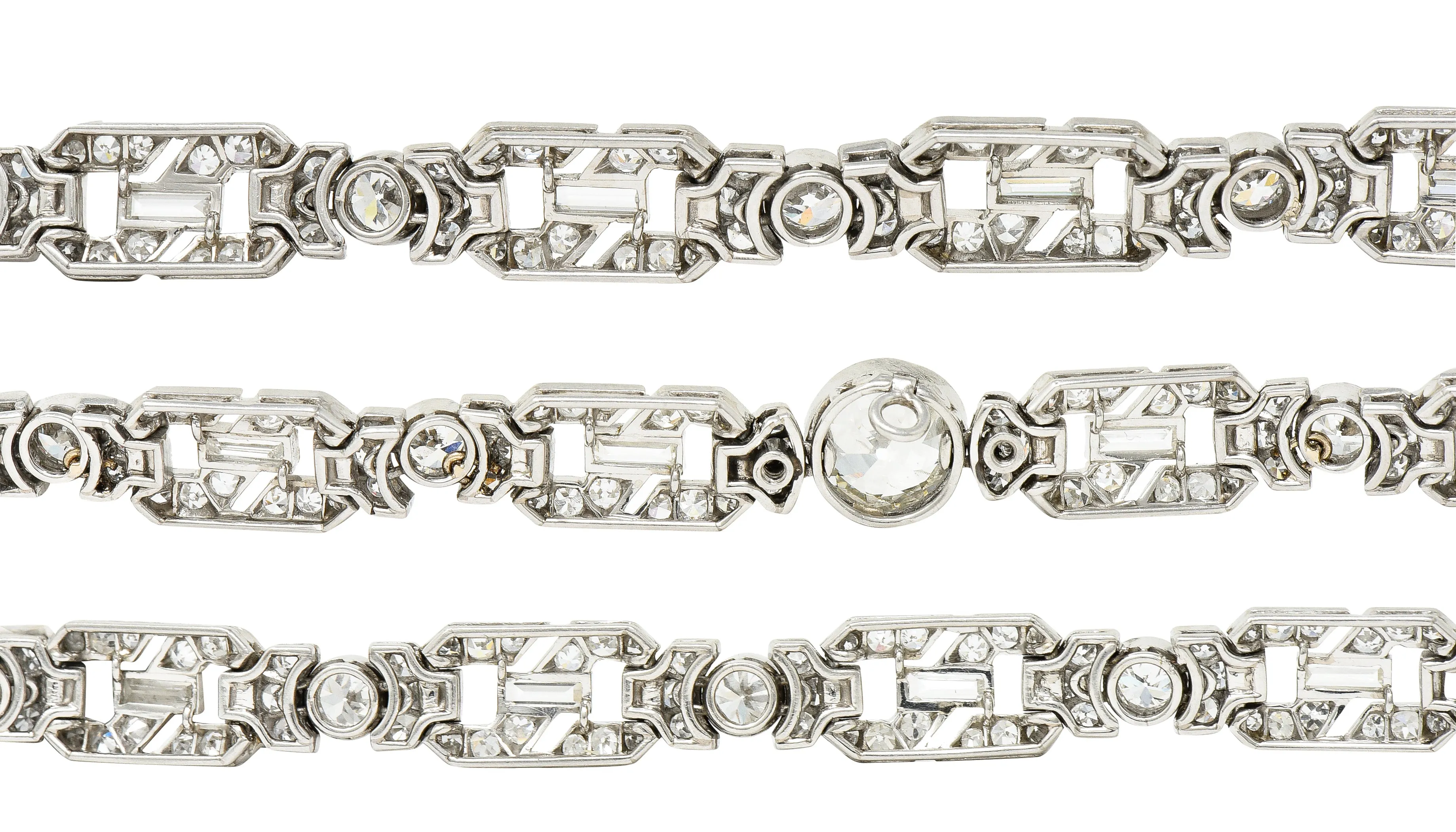 Substantial Art Deco 22.84 CTW Old European & Baguette Cut Diamond Platinum Convertible Infinity Necklace Bracelet Set