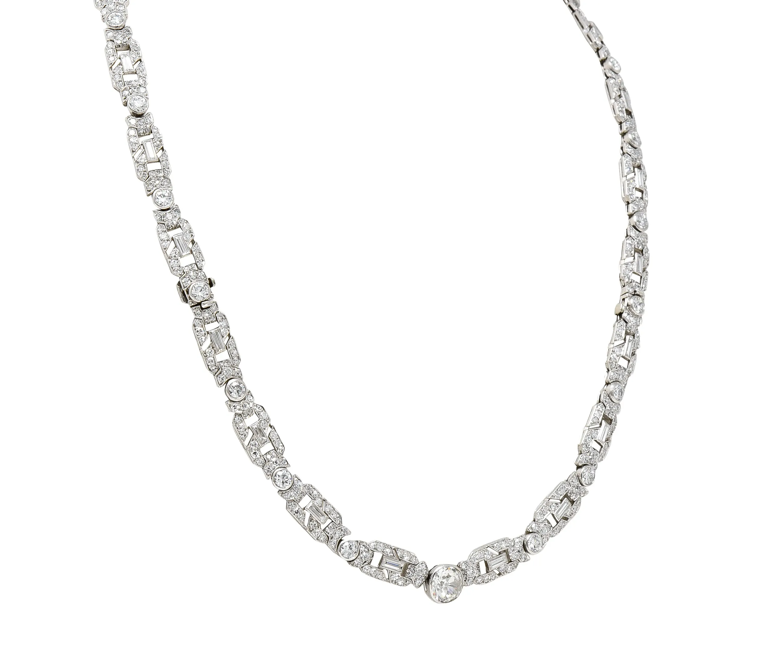 Substantial Art Deco 22.84 CTW Old European & Baguette Cut Diamond Platinum Convertible Infinity Necklace Bracelet Set