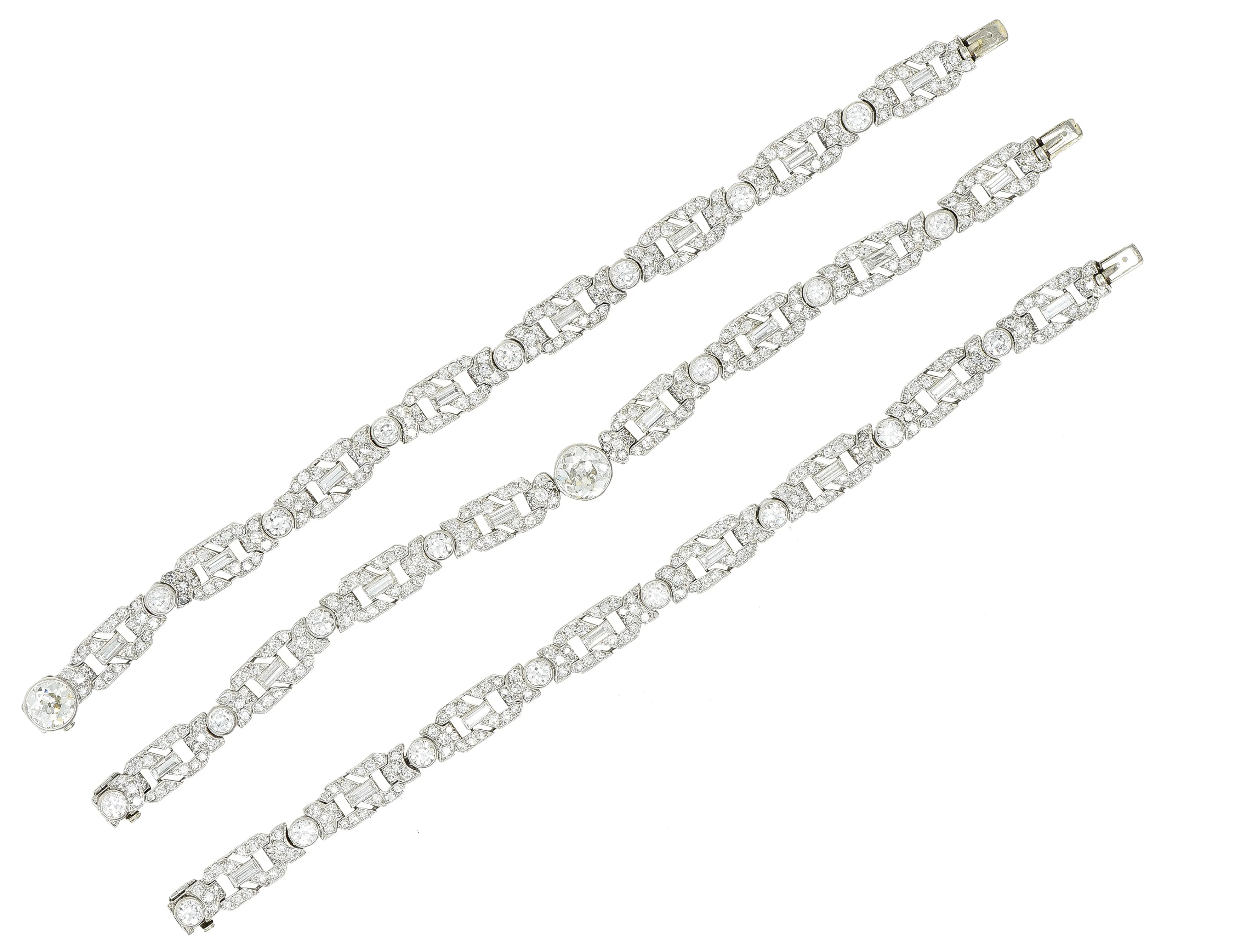 Substantial Art Deco 22.84 CTW Old European & Baguette Cut Diamond Platinum Convertible Infinity Necklace Bracelet Set