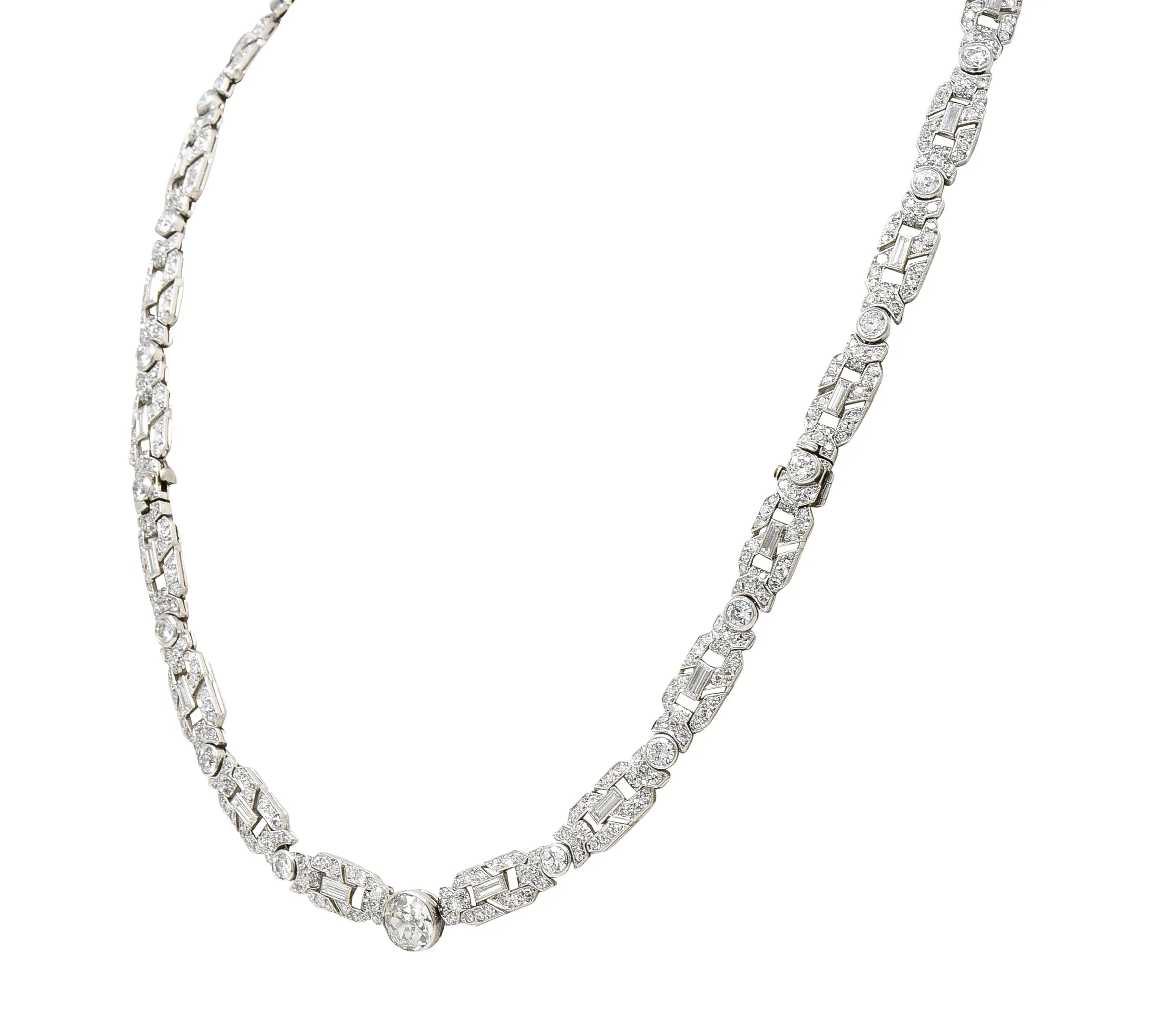 Substantial Art Deco 22.84 CTW Old European & Baguette Cut Diamond Platinum Convertible Infinity Necklace Bracelet Set