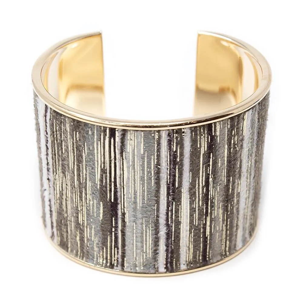 Suede Striped Wide Cuff Bracelet Gray