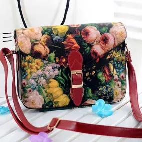 Vintage Design Bags for Women Oil Painting Flowers Leather Bag Crossbody Handbag Tote Bags