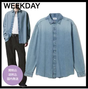 Weekday  |Unisex Street Style Plain Cotton Oversized Shirts