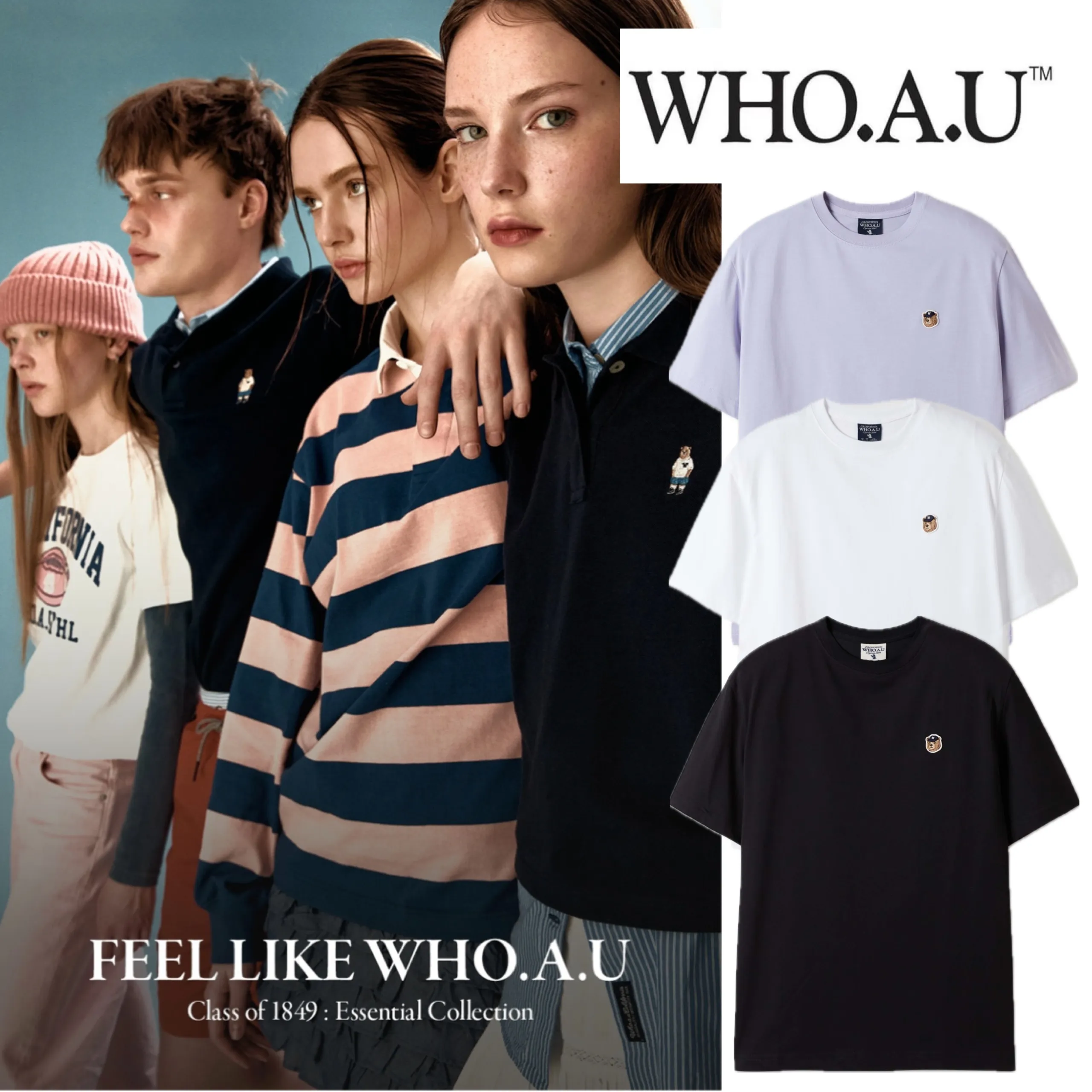 WHO.A.U  |Unisex Blended Fabrics Street Style U-Neck Plain Cotton