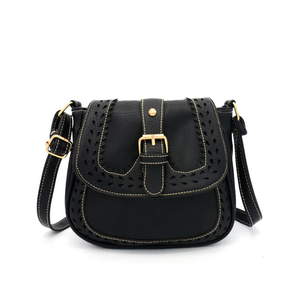 Women Vintage Hbag Hollow Out zipper Leather Messenger bags Saddle Shoulder Bag Ladies clutch Bolsos Mujer