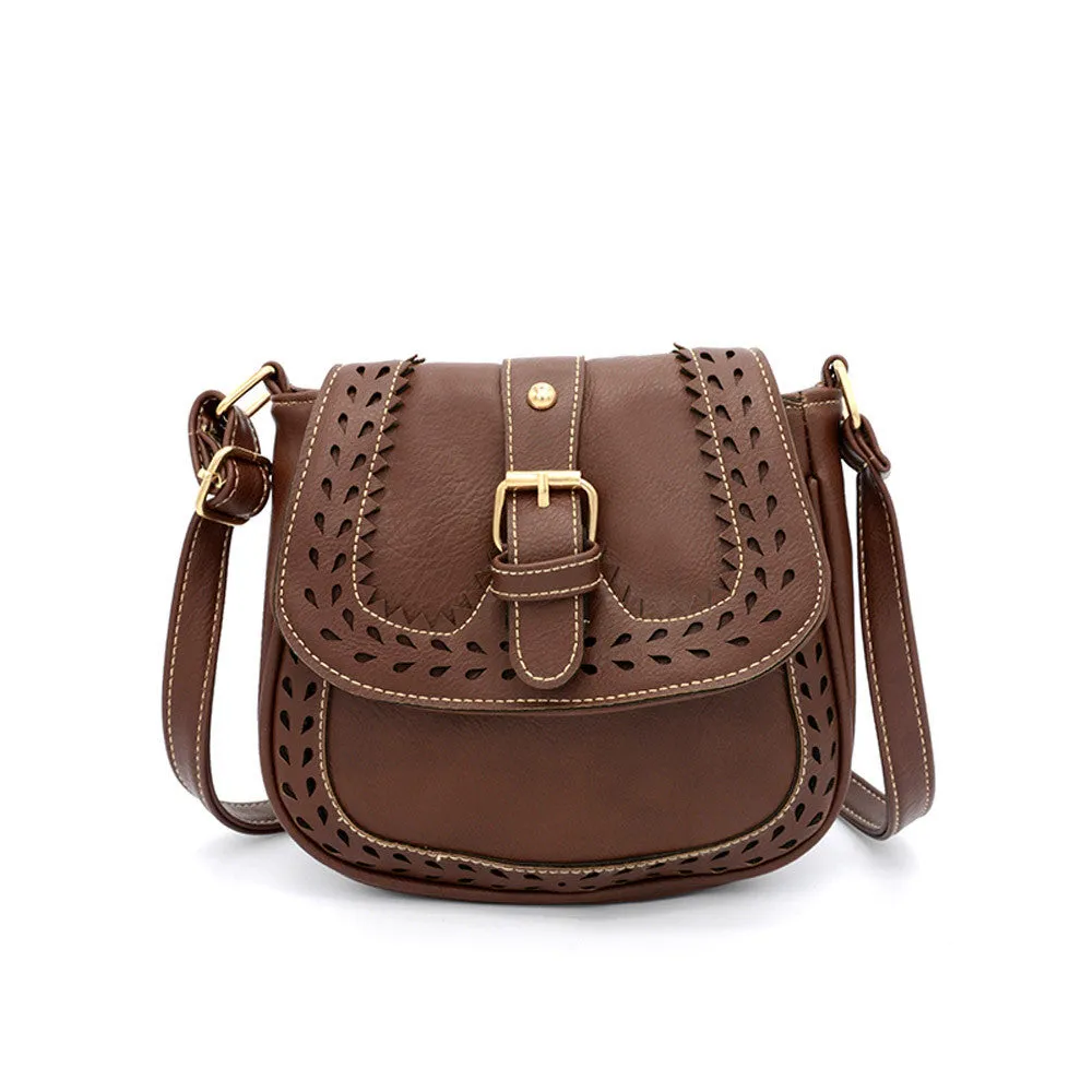 Women Vintage Hbag Hollow Out zipper Leather Messenger bags Saddle Shoulder Bag Ladies clutch Bolsos Mujer