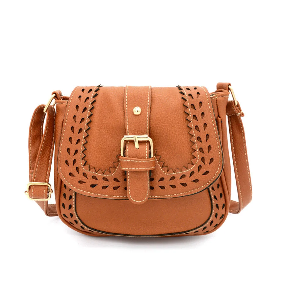 Women Vintage Hbag Hollow Out zipper Leather Messenger bags Saddle Shoulder Bag Ladies clutch Bolsos Mujer