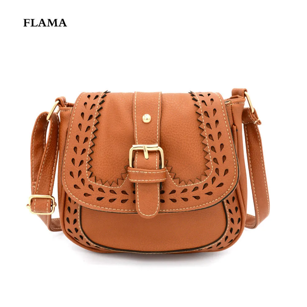 Women Vintage Hbag Hollow Out zipper Leather Messenger bags Saddle Shoulder Bag Ladies clutch Bolsos Mujer