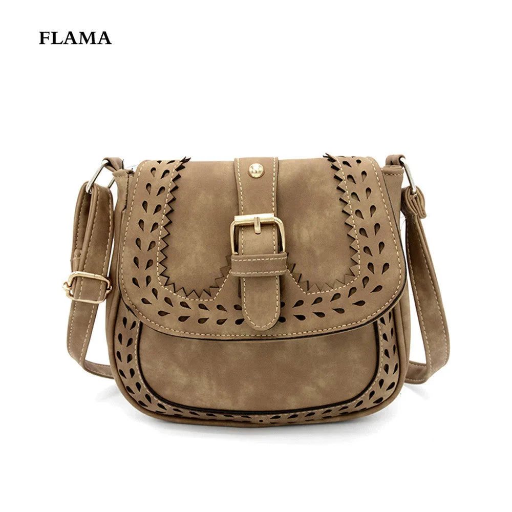 Women Vintage Hbag Hollow Out zipper Leather Messenger bags Saddle Shoulder Bag Ladies clutch Bolsos Mujer